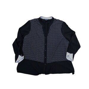 VTG MICHAEL TYLER Blouse Top Shirt Women's 2XL Black Polka Dot Button​​​​